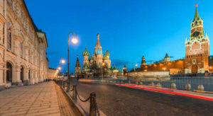 St. Basil’s Cathedral and Spasskaya Tower in the twilight